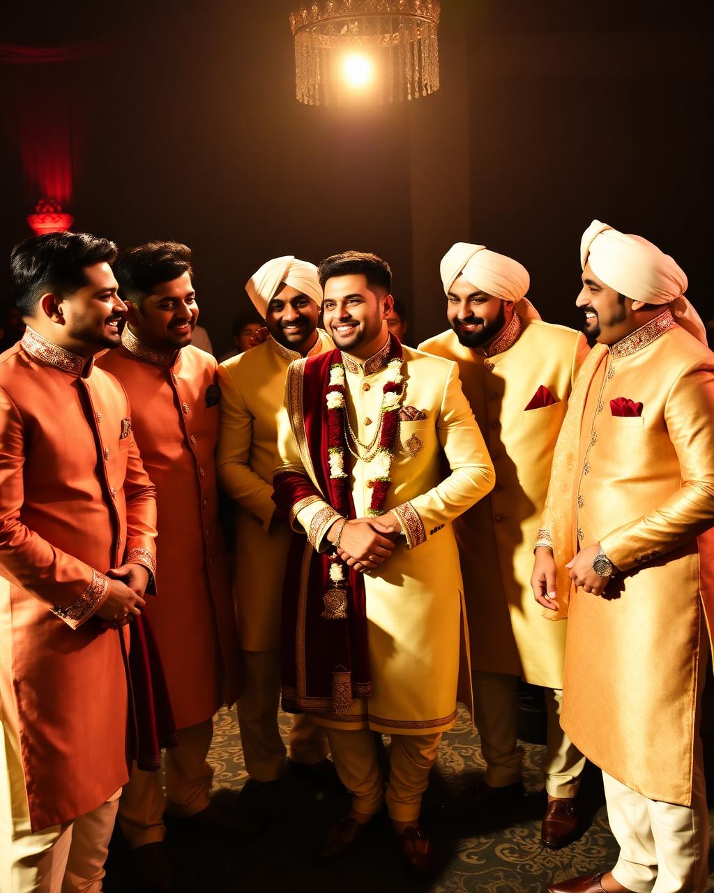 Groom and brothers in rented sherwanis